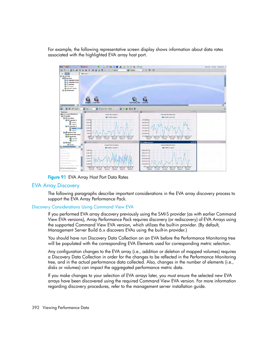 Eva array discovery, Discovery considerations using command view eva, 91 eva array host port data rates | HP Storage Essentials Enterprise Edition Software User Manual | Page 430 / 798