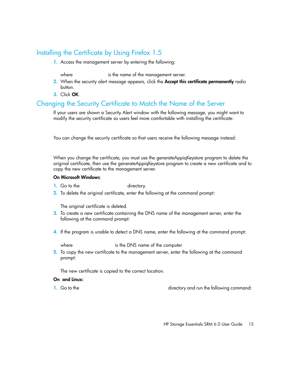 Installing the certificate by using firefox 1.5 | HP Storage Essentials Enterprise Edition Software User Manual | Page 53 / 798