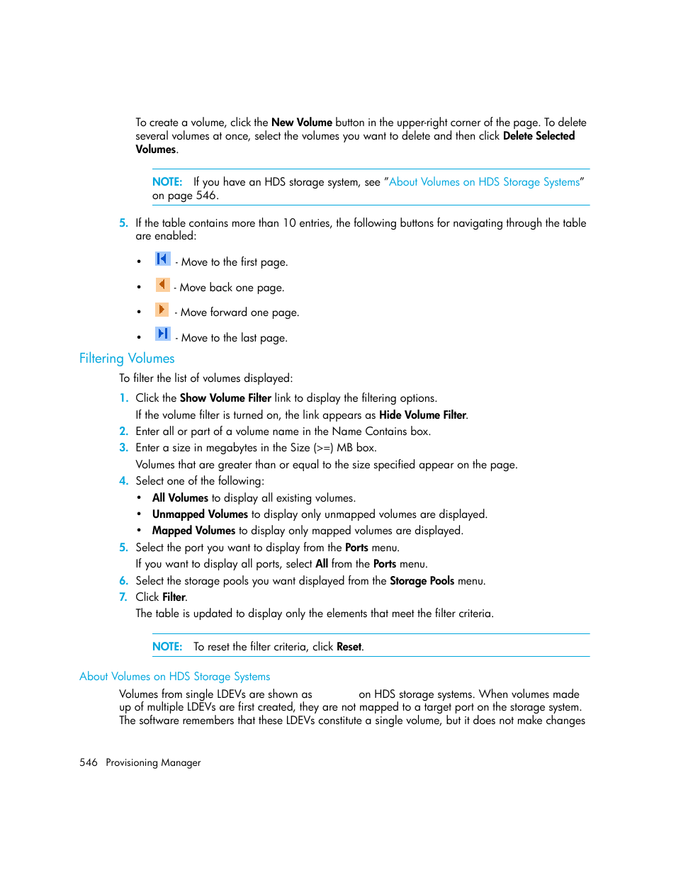 Filtering volumes, About volumes on hds storage systems | HP Storage Essentials Enterprise Edition Software User Manual | Page 584 / 798