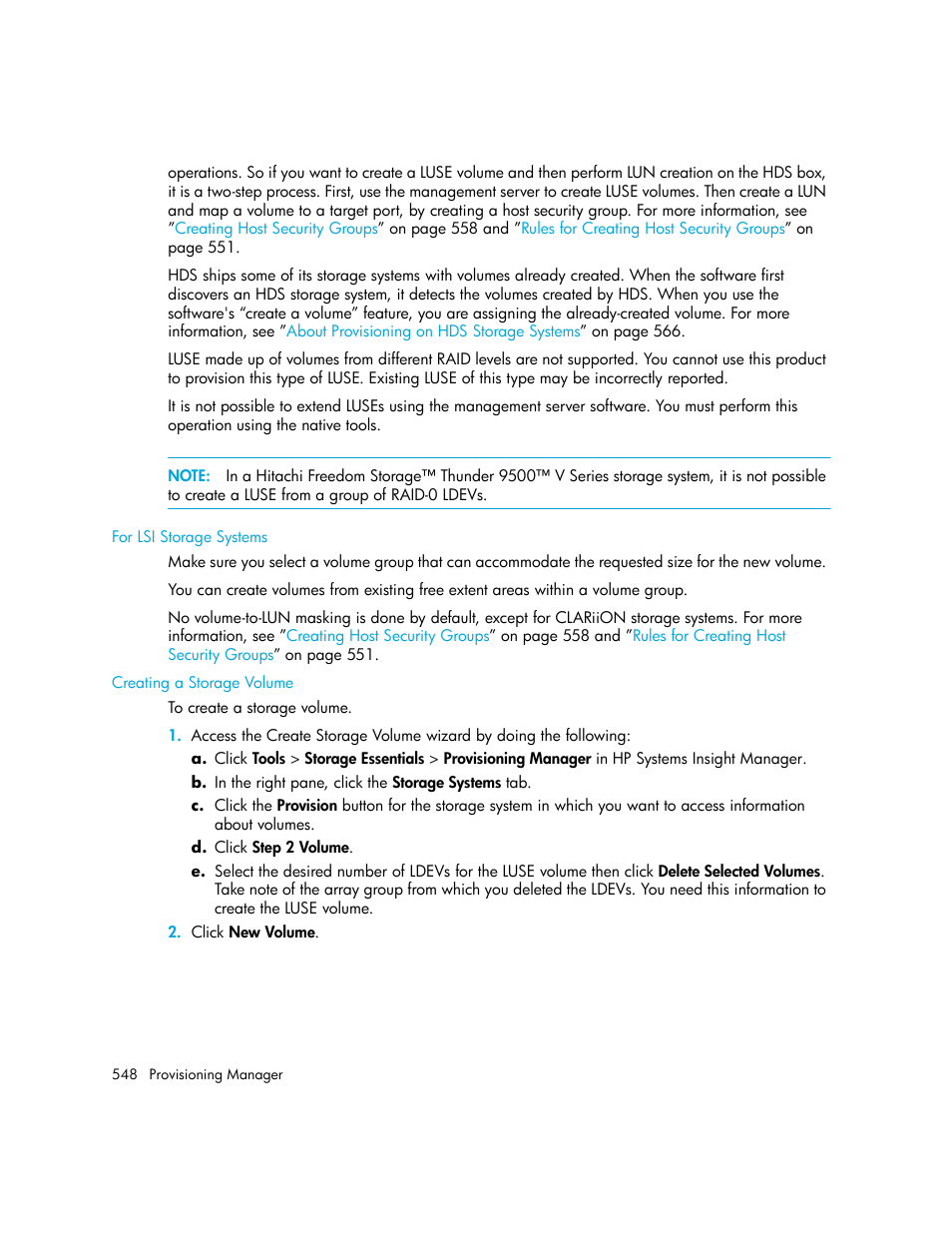 For lsi storage systems, Creating a storage volume | HP Storage Essentials Enterprise Edition Software User Manual | Page 586 / 798