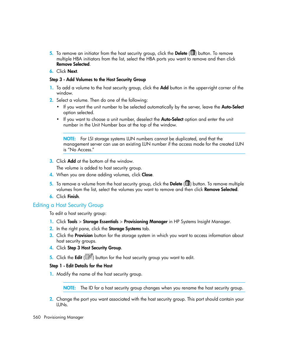 Editing a host security group | HP Storage Essentials Enterprise Edition Software User Manual | Page 598 / 798