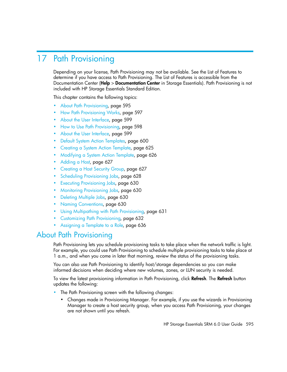 Path provisioning, About path provisioning, 17path provisioning | 17 path provisioning | HP Storage Essentials Enterprise Edition Software User Manual | Page 633 / 798