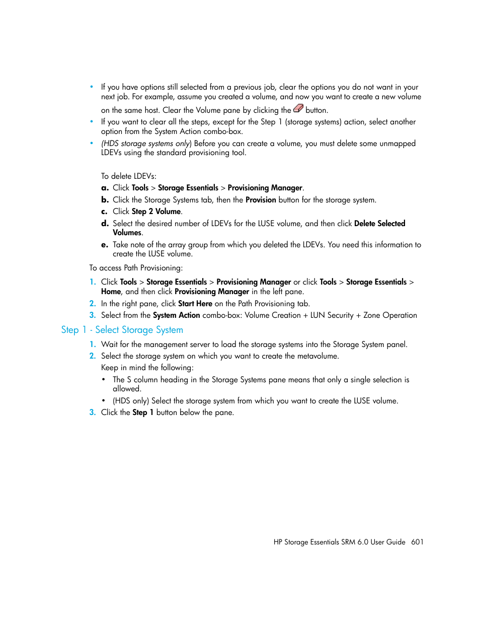 Step 1 - select storage system | HP Storage Essentials Enterprise Edition Software User Manual | Page 639 / 798