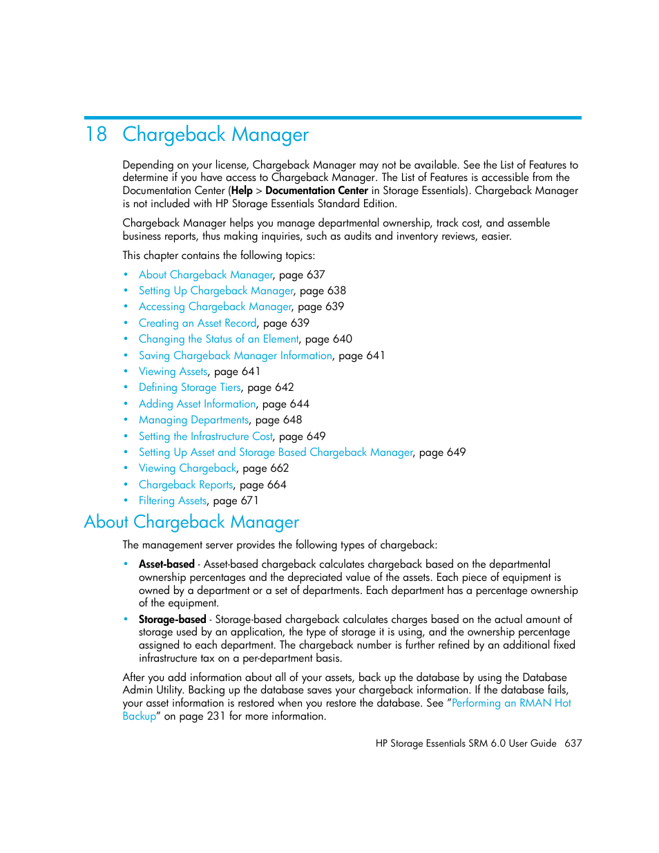Chargeback manager, About chargeback manager, 18chargeback manager | 18 chargeback manager | HP Storage Essentials Enterprise Edition Software User Manual | Page 675 / 798