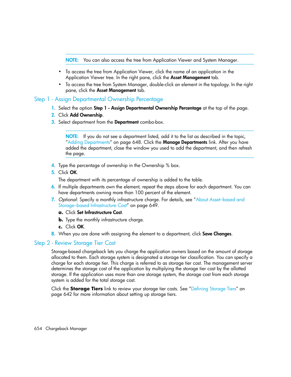 Step 1 - assign departmental ownership percentage, Step 2 - review storage tier cost, Step 1 - assign departmental | Ownership percentage, Bed in | HP Storage Essentials Enterprise Edition Software User Manual | Page 692 / 798