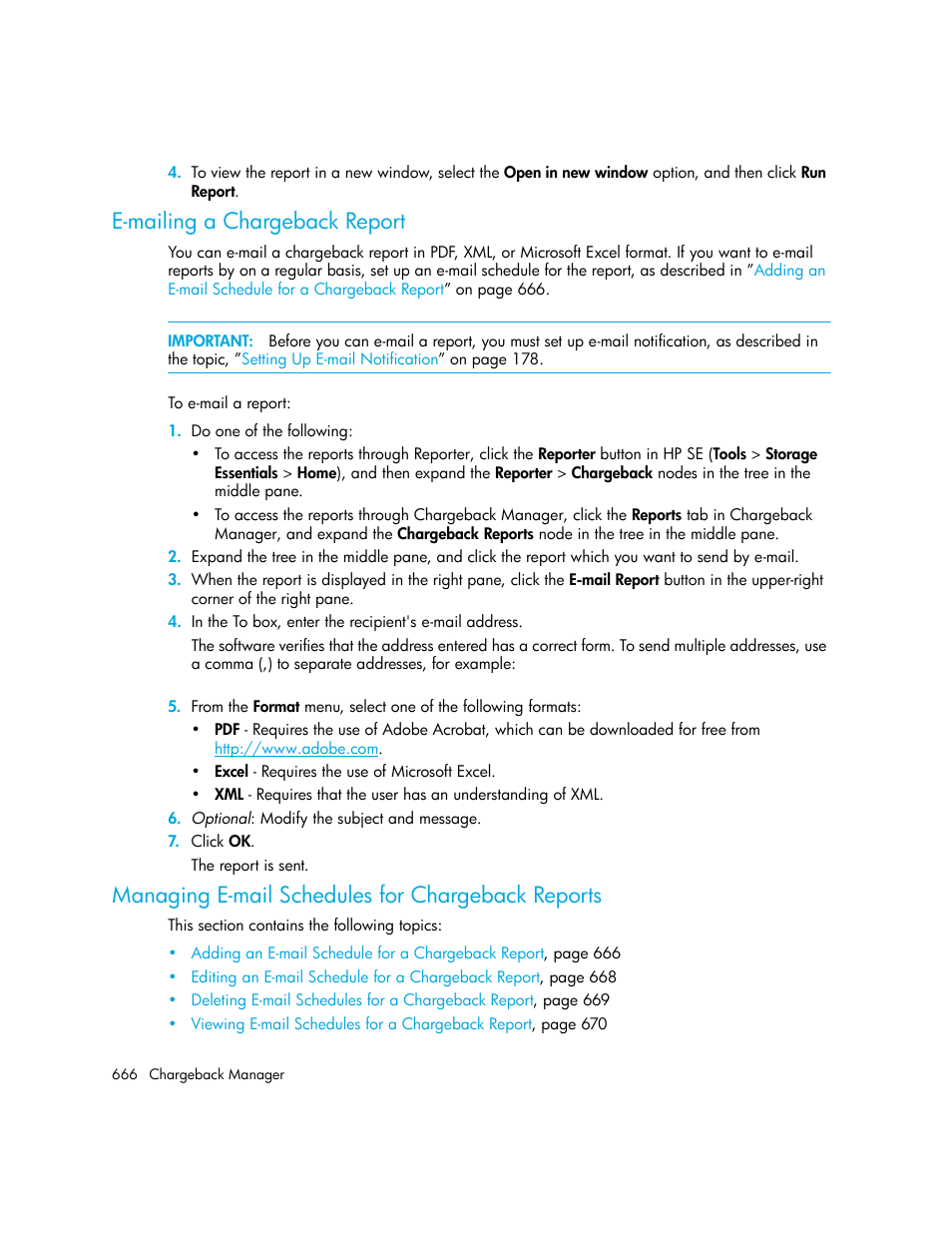 E-mailing a chargeback report, Managing e-mail schedules for chargeback reports, E-mailing a | Chargeback report | HP Storage Essentials Enterprise Edition Software User Manual | Page 704 / 798