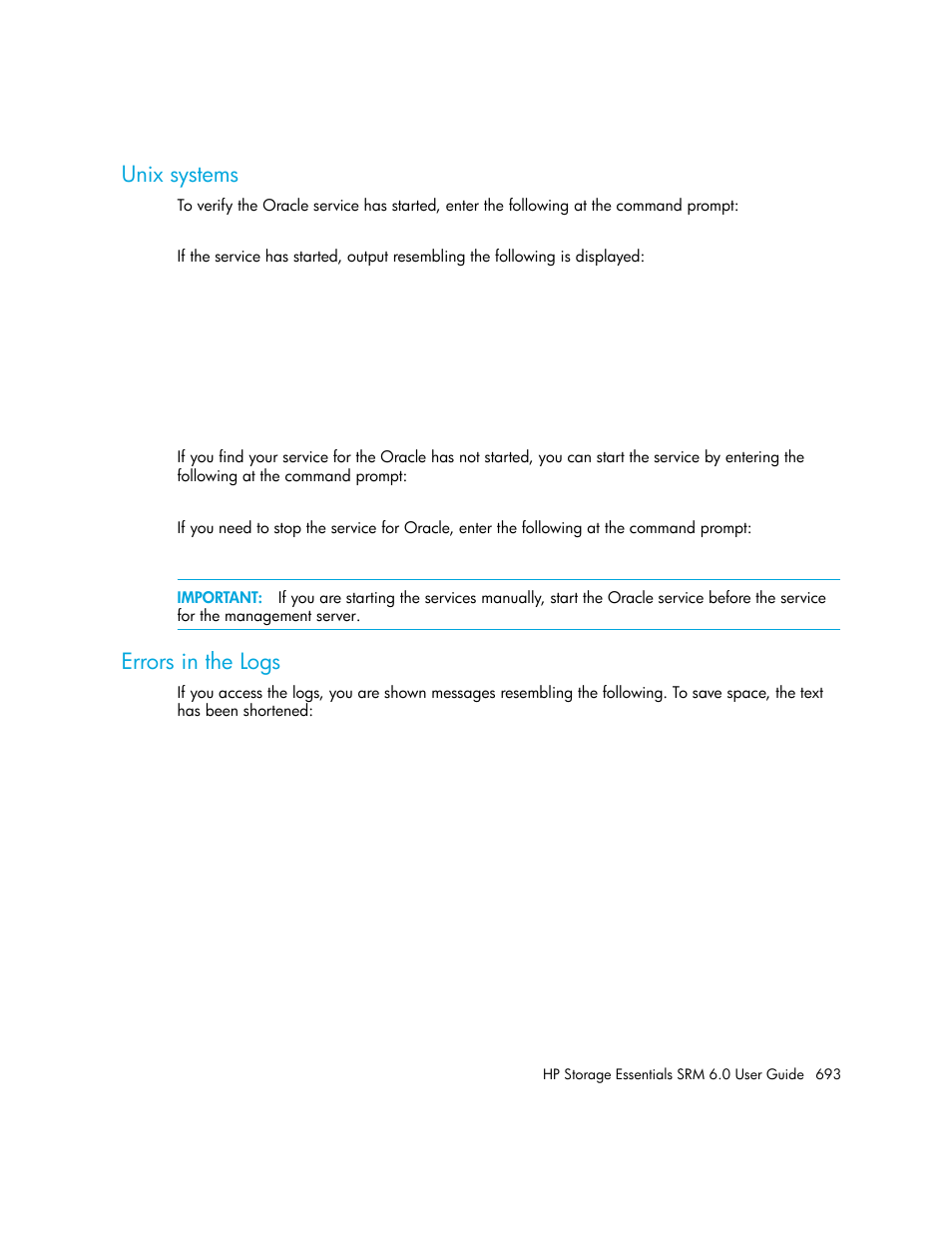 Unix systems, Errors in the logs | HP Storage Essentials Enterprise Edition Software User Manual | Page 731 / 798