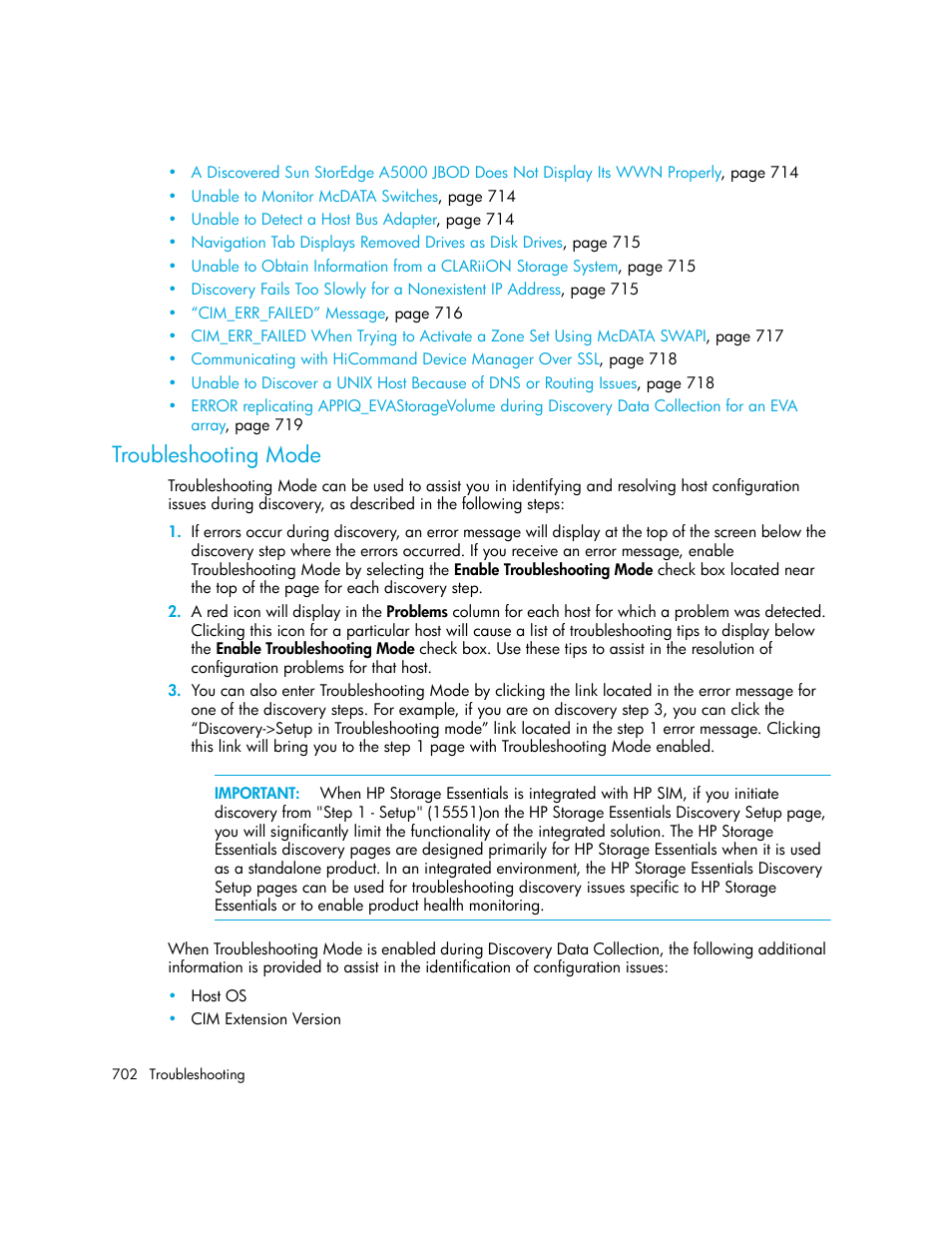 Troubleshooting mode | HP Storage Essentials Enterprise Edition Software User Manual | Page 740 / 798