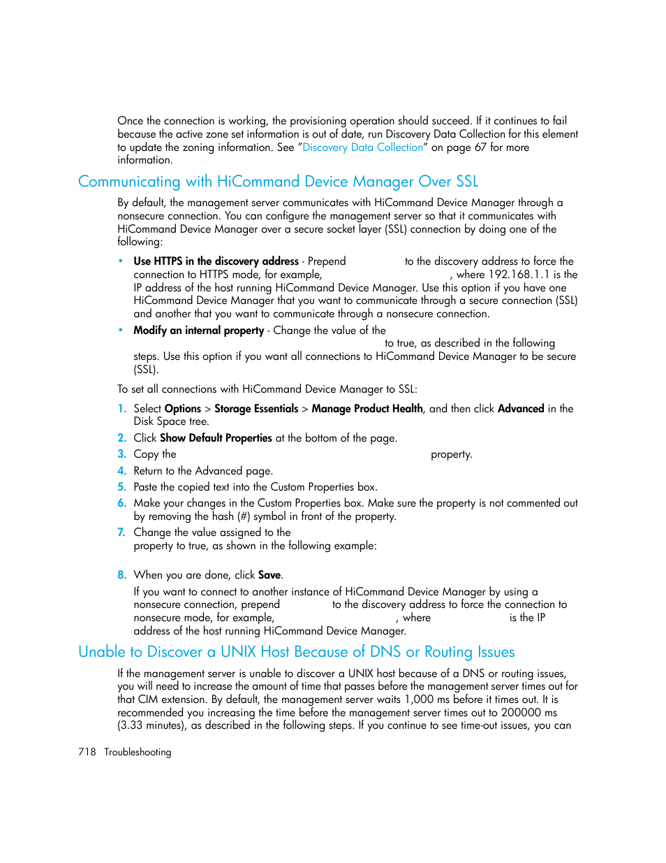 Communicating with, Hicommand device manager over ssl, Unable to | HP Storage Essentials Enterprise Edition Software User Manual | Page 756 / 798