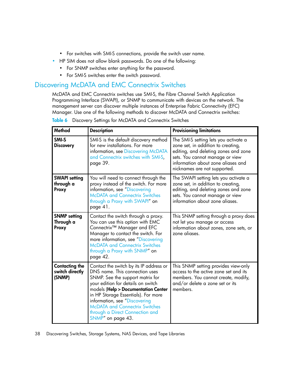 Discovering mcdata and emc connectrix switches, Discovering mcdata and, Emc connectrix switches | HP Storage Essentials Enterprise Edition Software User Manual | Page 76 / 798