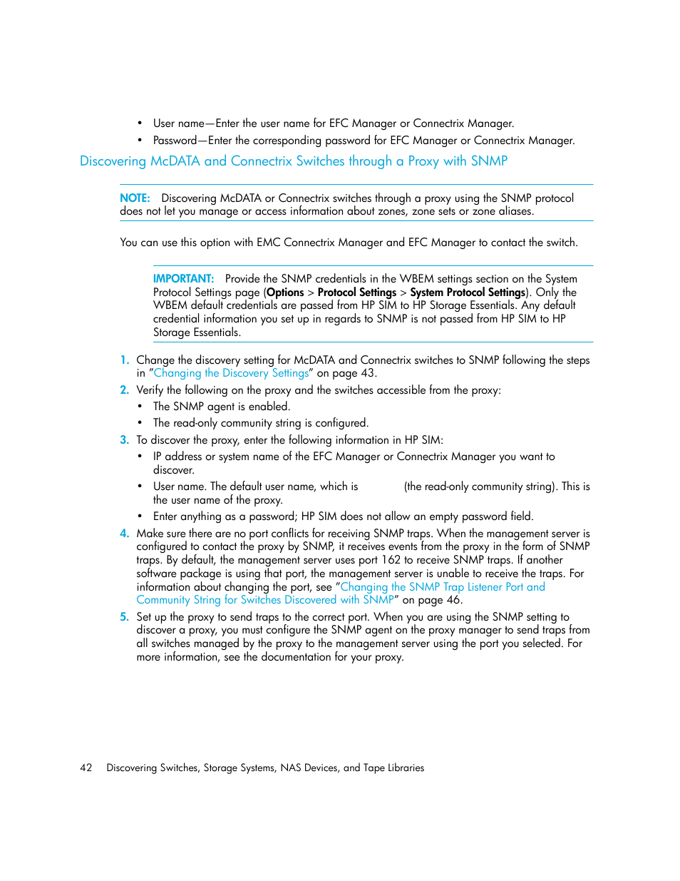 Discovering, Mcdata and connectrix switches, Through a proxy with snmp | HP Storage Essentials Enterprise Edition Software User Manual | Page 80 / 798