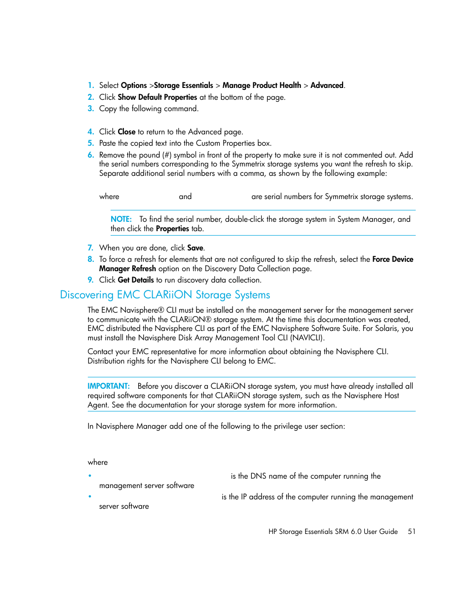 Discovering emc clariion storage systems, Discovering emc clariion, Storage systems | HP Storage Essentials Enterprise Edition Software User Manual | Page 89 / 798