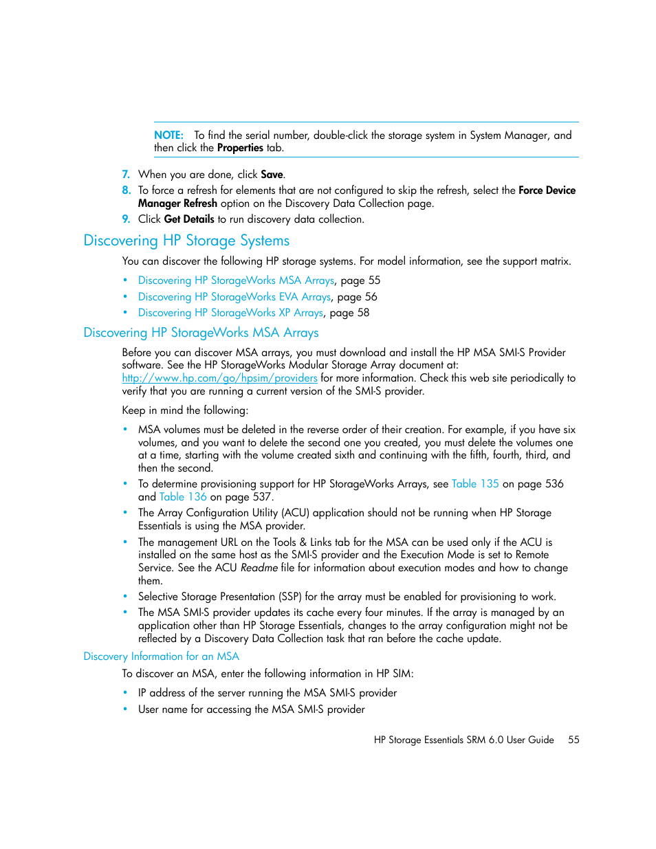 Discovering hp storage systems, Discovering hp storageworks msa arrays, Discovery information for an msa | Discovering hp storageworks, Msa arrays | HP Storage Essentials Enterprise Edition Software User Manual | Page 93 / 798
