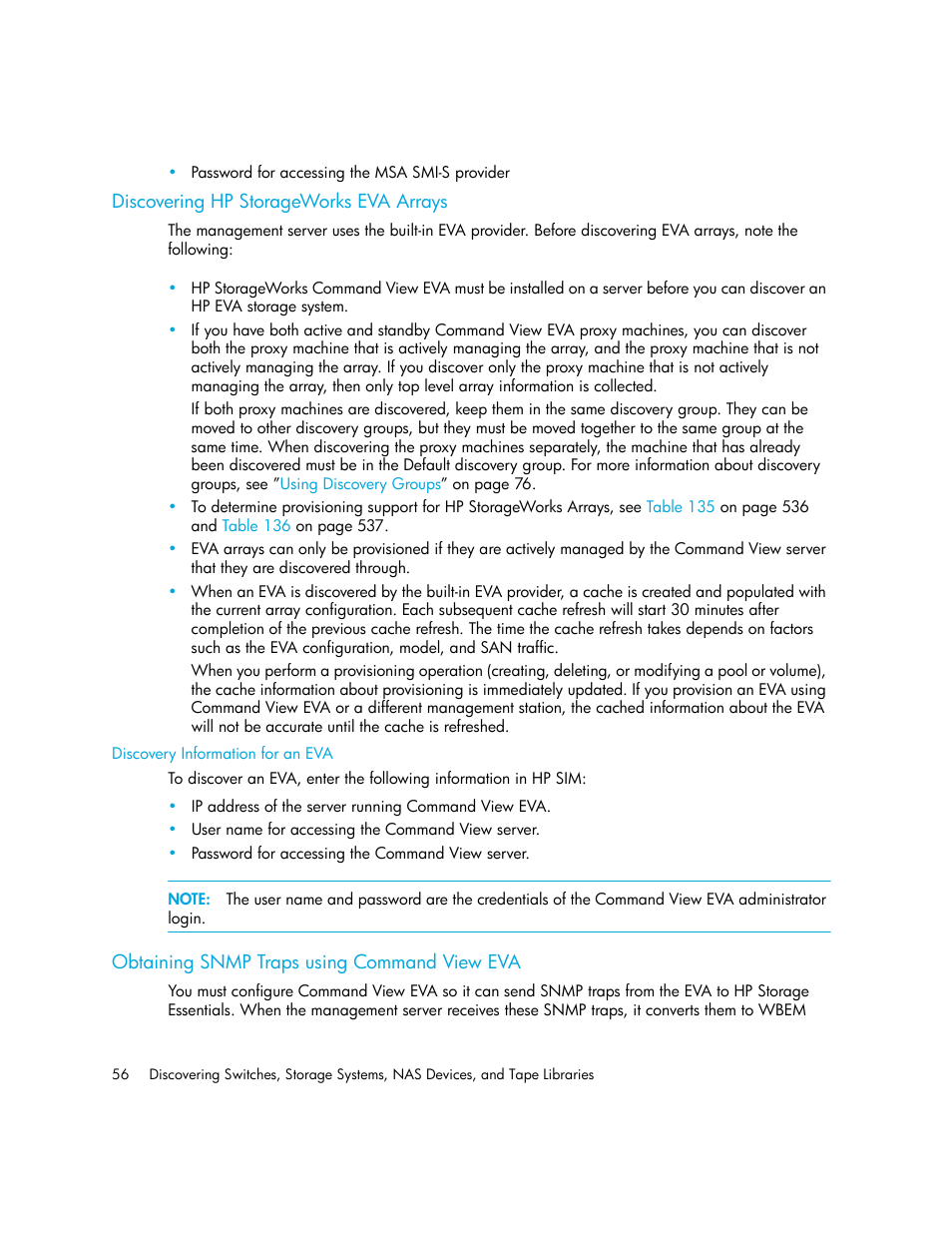 Discovering hp storageworks eva arrays, Obtaining snmp traps using command view eva, Discovery information for an eva | Discovering hp storageworks, Eva arrays | HP Storage Essentials Enterprise Edition Software User Manual | Page 94 / 798