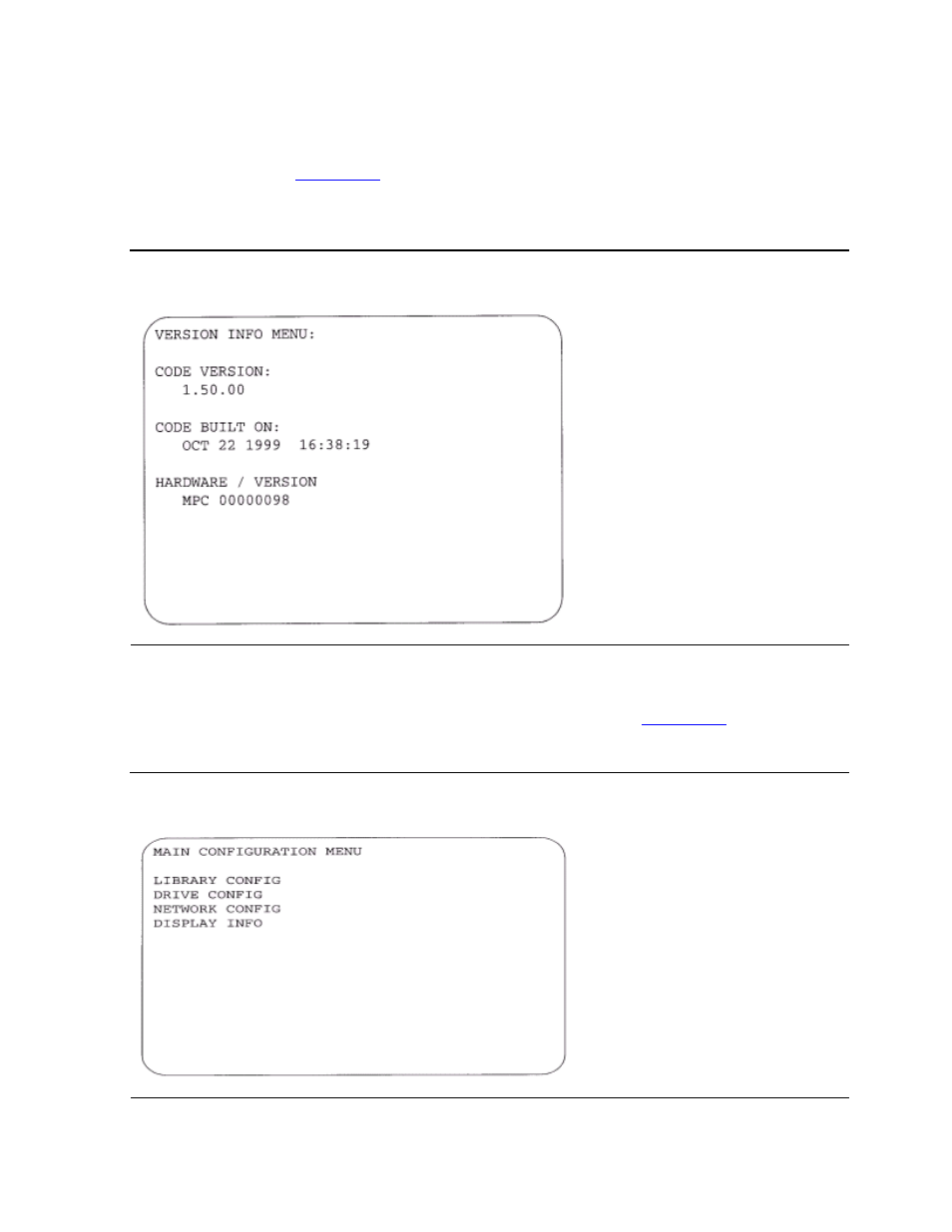 Figure 4-8, Version info menu, Figure 4-9 | Configuration menu, Version information | HP NonStop G-Series User Manual | Page 49 / 154