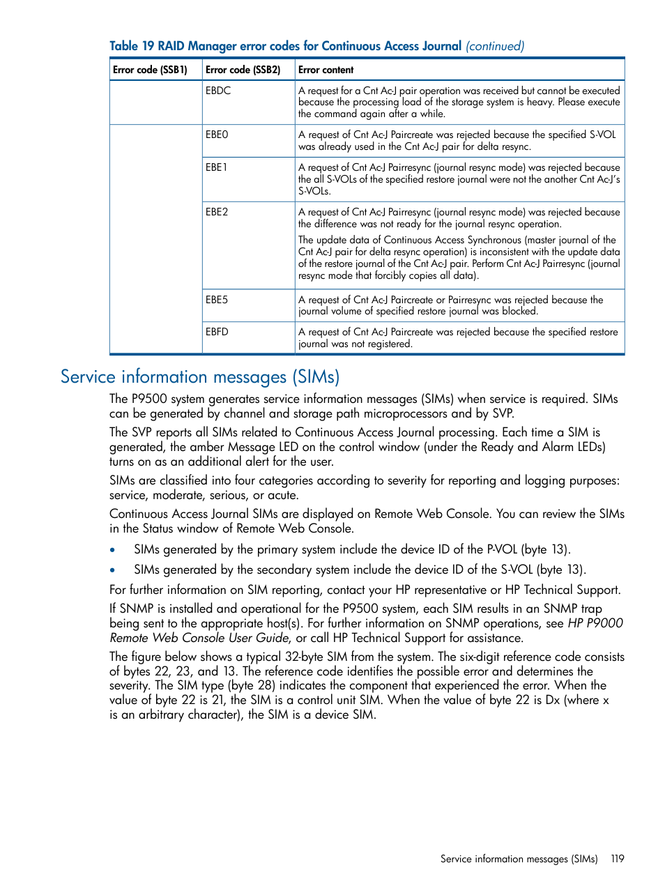 Service information messages (sims) | HP XP P9500 Storage User Manual | Page 119 / 187