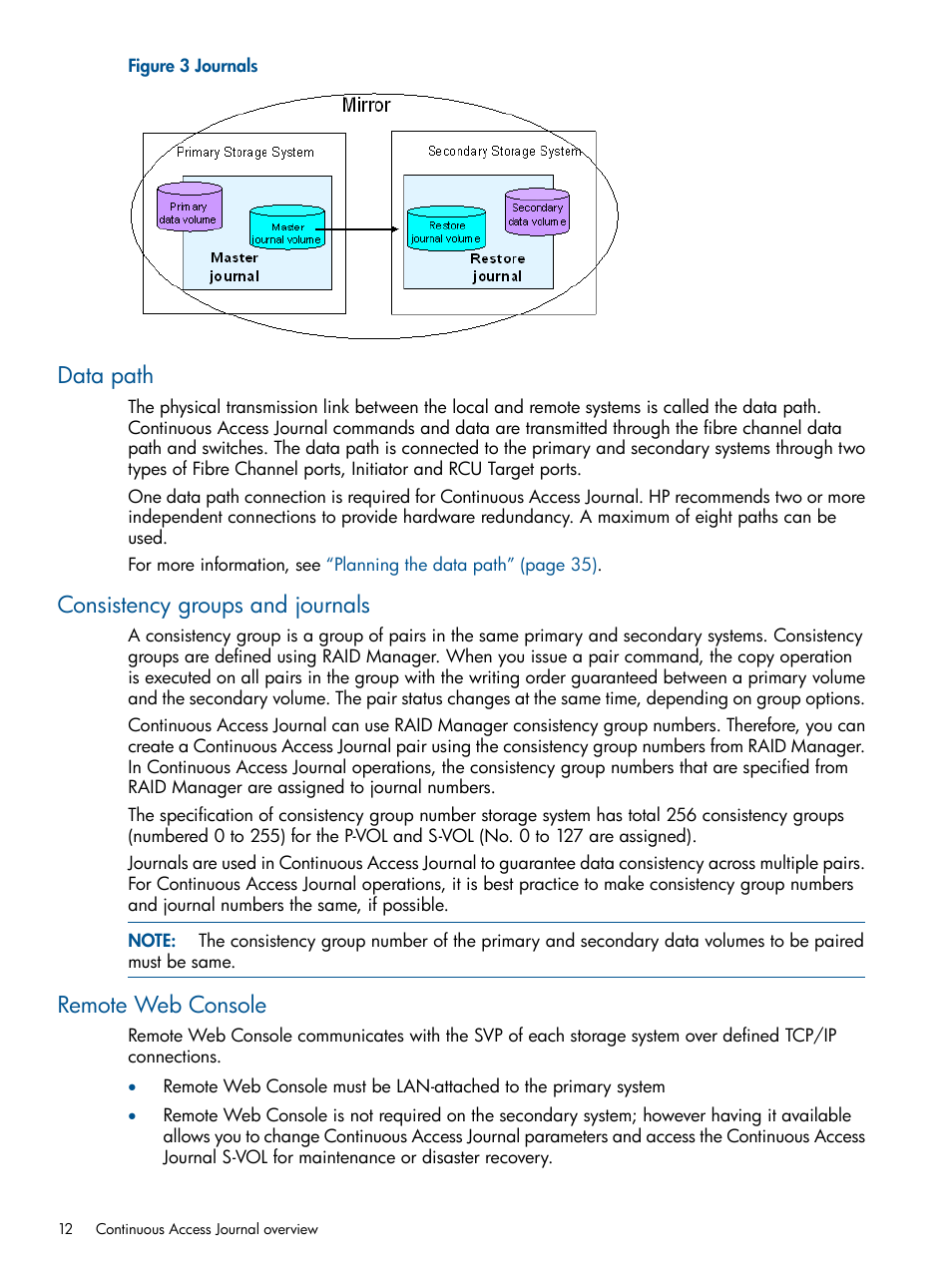 Data path, Consistency groups and journals, Remote web console | HP XP P9500 Storage User Manual | Page 12 / 187