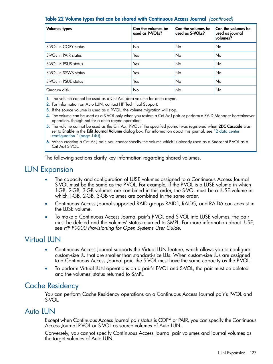 Lun expansion, Virtual lun, Cache residency | Auto lun, Lun expansion virtual lun cache residency auto lun | HP XP P9500 Storage User Manual | Page 127 / 187