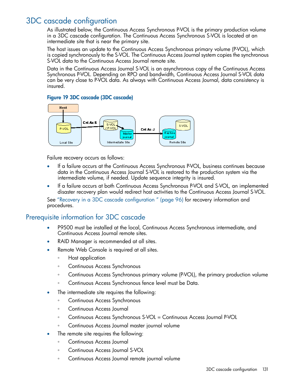 3dc cascade configuration, Prerequisite information for 3dc cascade | HP XP P9500 Storage User Manual | Page 131 / 187