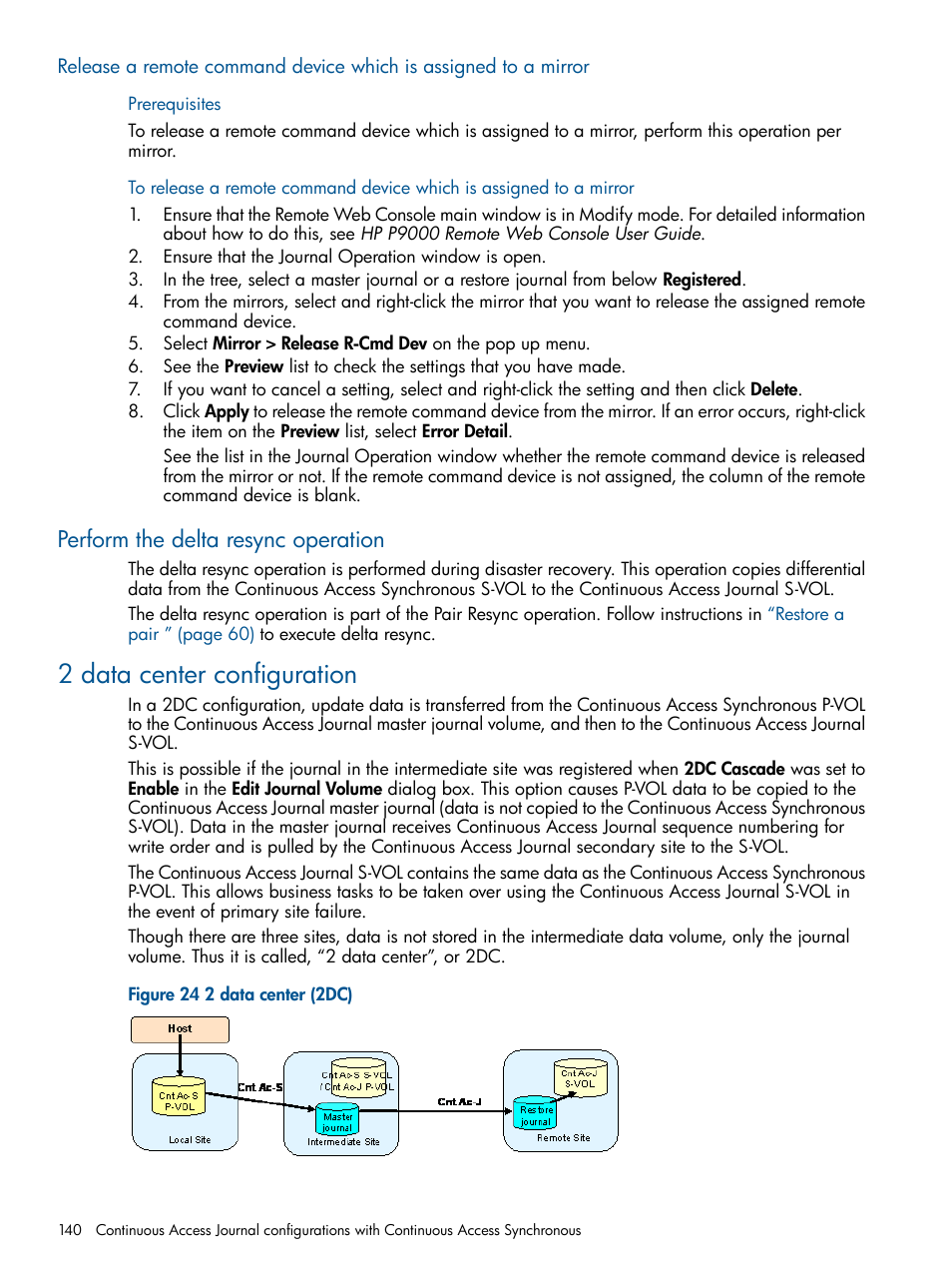 Perform the delta resync operation, 2 data center configuration | HP XP P9500 Storage User Manual | Page 140 / 187