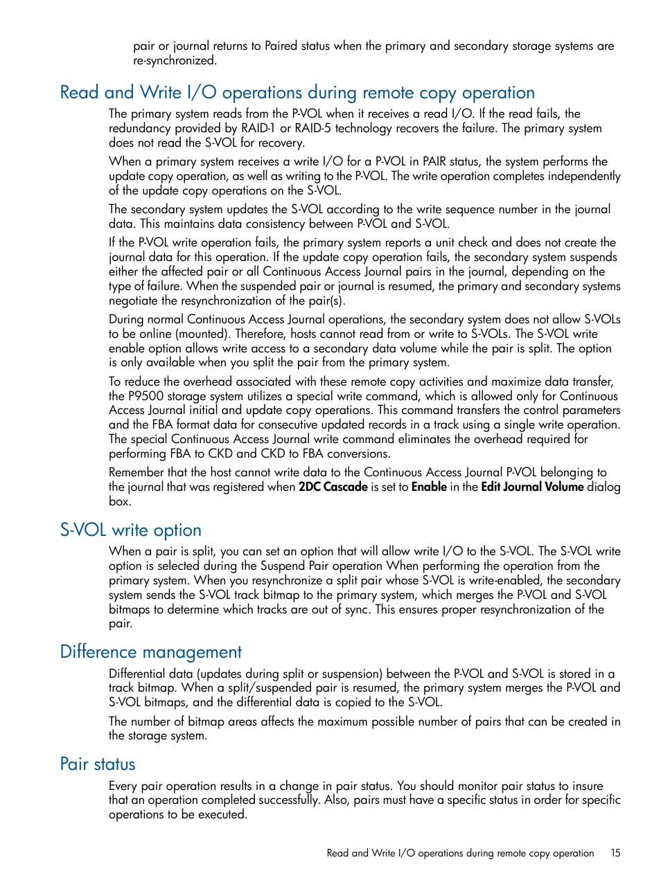 S-vol write option, Difference management, Pair status | HP XP P9500 Storage User Manual | Page 15 / 187