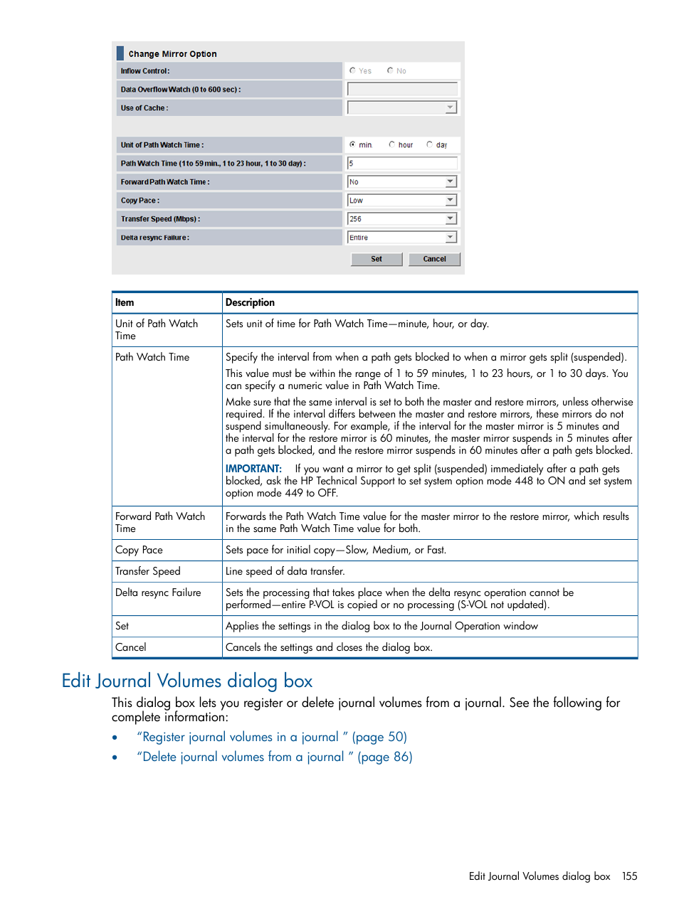 Edit journal volumes dialog box | HP XP P9500 Storage User Manual | Page 155 / 187