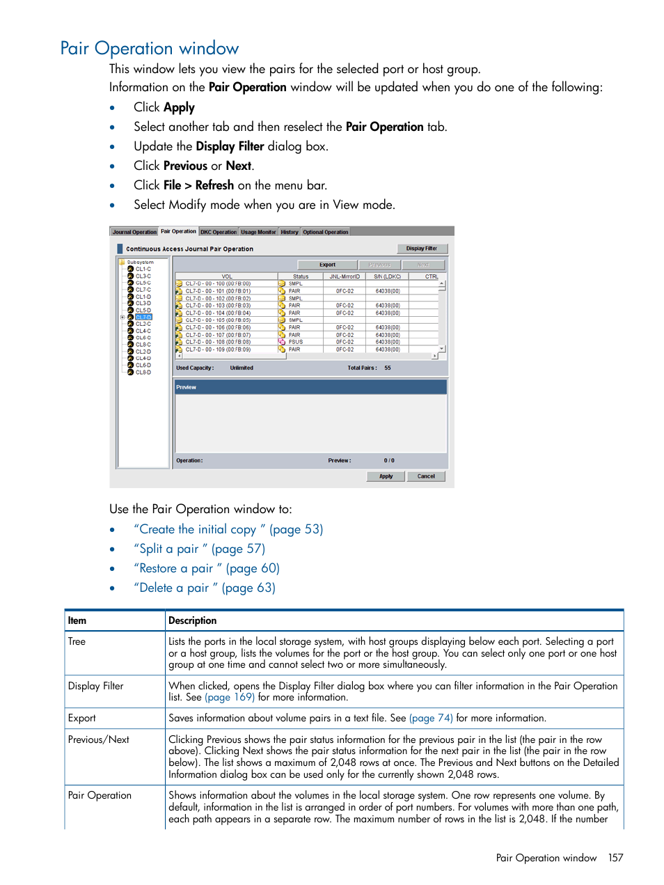 Pair operation window | HP XP P9500 Storage User Manual | Page 157 / 187