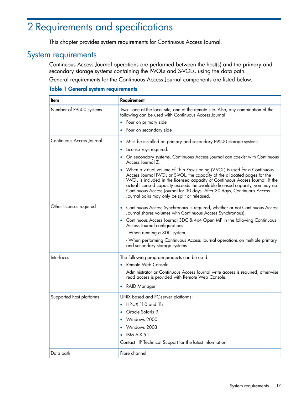 2 requirements and specifications, System requirements | HP XP P9500 Storage User Manual | Page 17 / 187