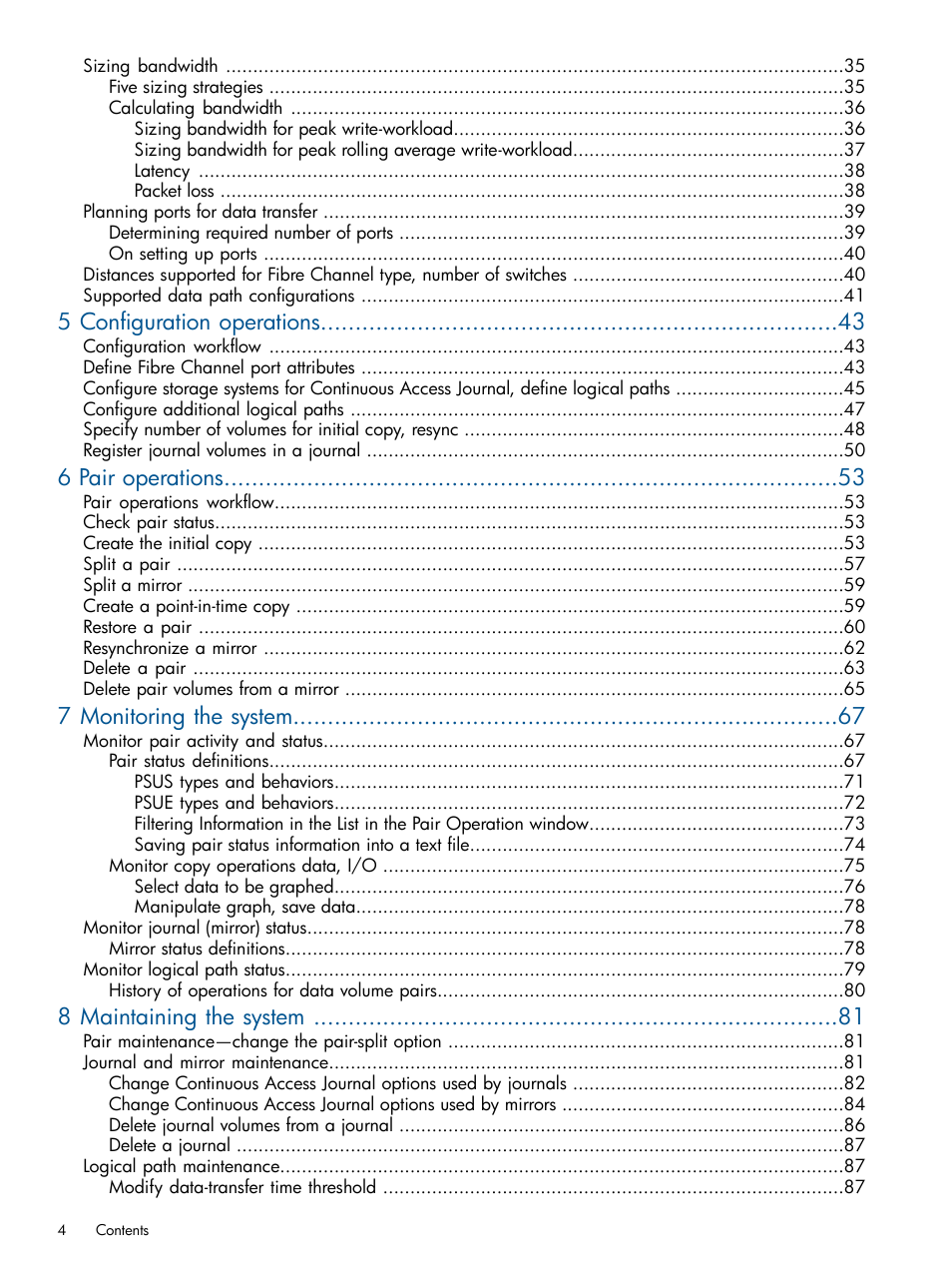 5 configuration operations, 6 pair operations, 7 monitoring the system | 8 maintaining the system | HP XP P9500 Storage User Manual | Page 4 / 187