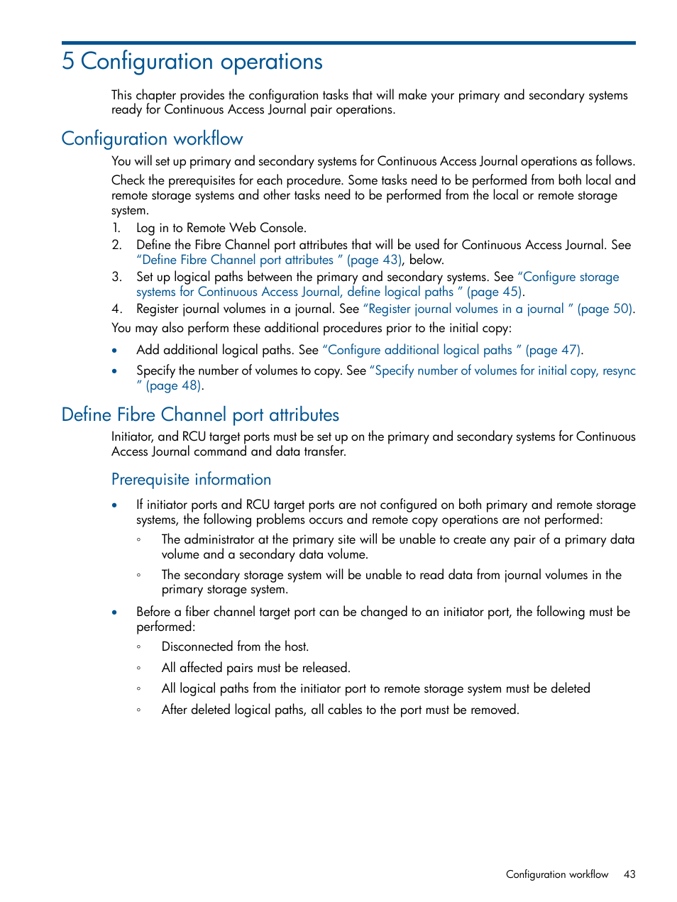 5 configuration operations, Configuration workflow, Define fibre channel port attributes | Prerequisite information | HP XP P9500 Storage User Manual | Page 43 / 187