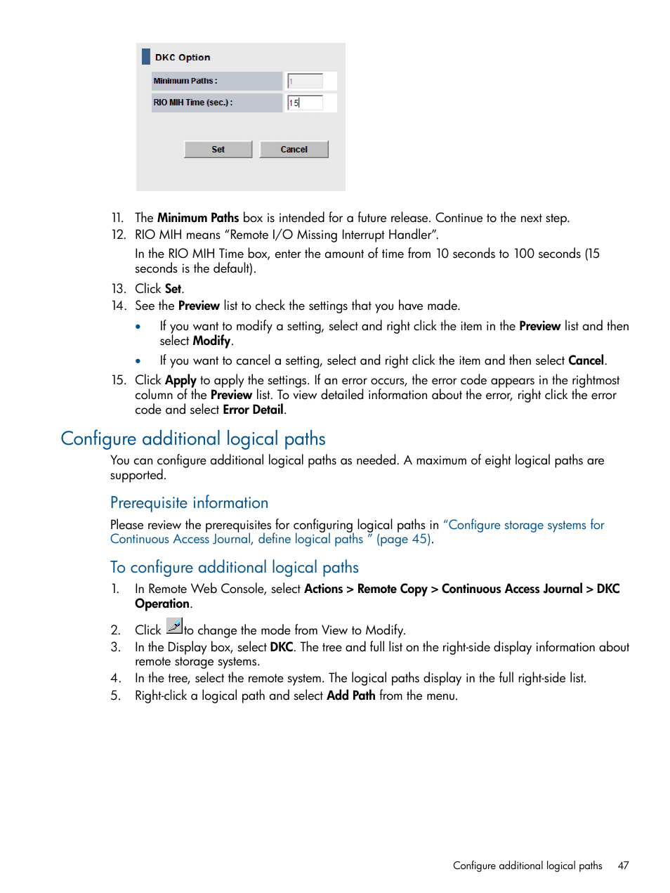 Configure additional logical paths, Prerequisite information | HP XP P9500 Storage User Manual | Page 47 / 187