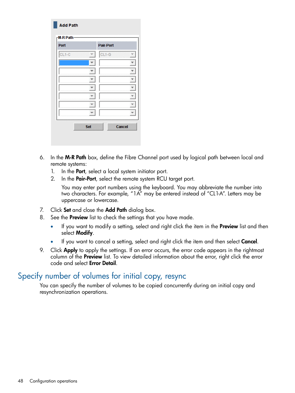 Specify number of volumes for initial copy, resync | HP XP P9500 Storage User Manual | Page 48 / 187