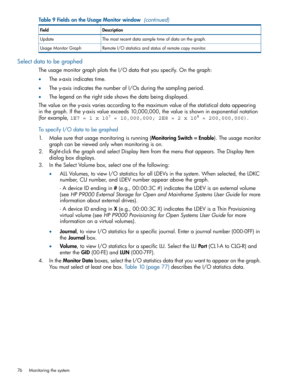 Select data to be graphed | HP XP P9500 Storage User Manual | Page 76 / 187