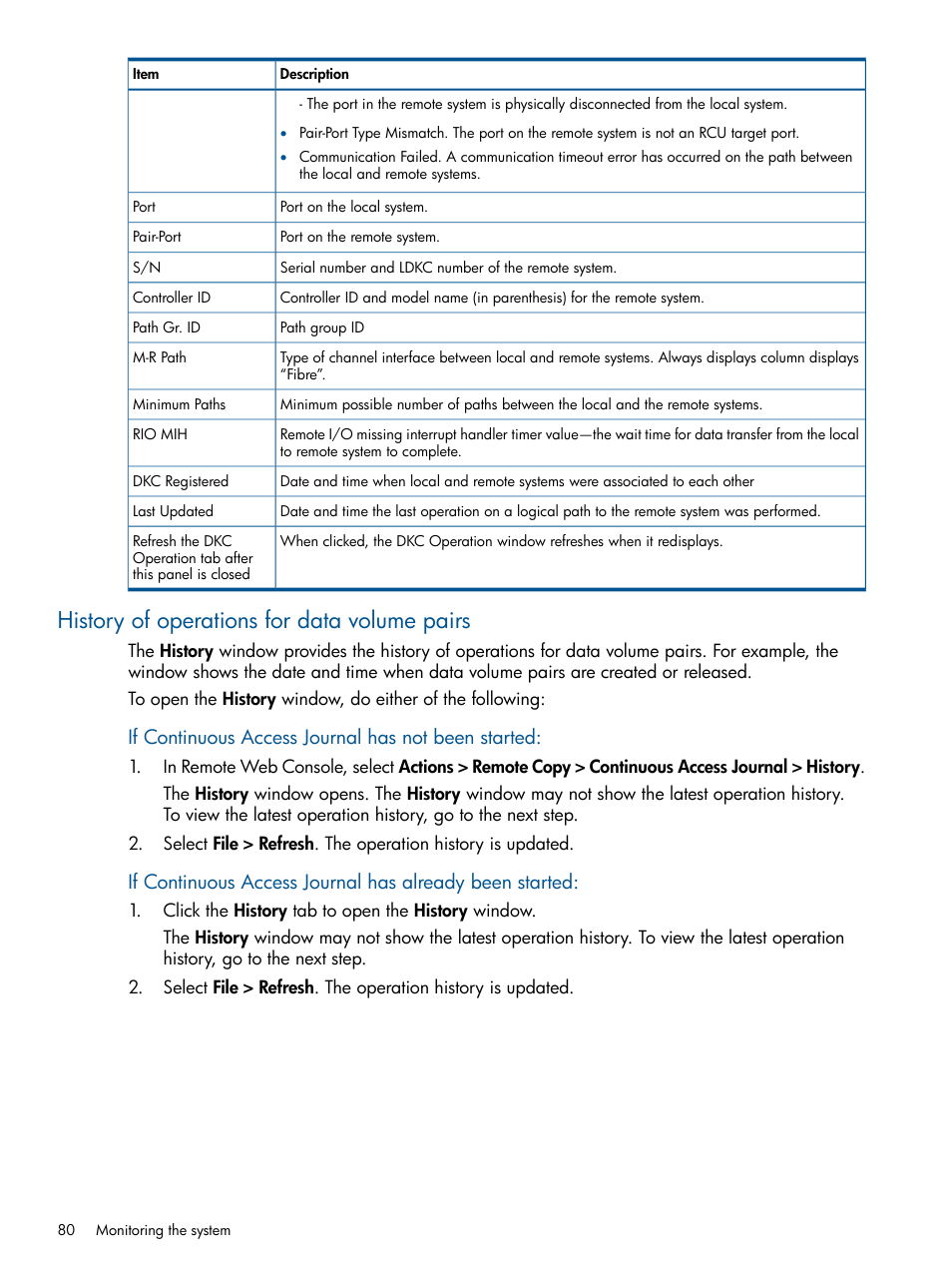 History of operations for data volume pairs, If continuous access journal has not been started | HP XP P9500 Storage User Manual | Page 80 / 187