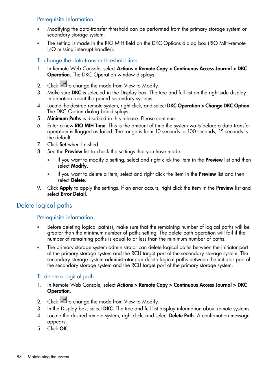 Delete logical paths | HP XP P9500 Storage User Manual | Page 88 / 187