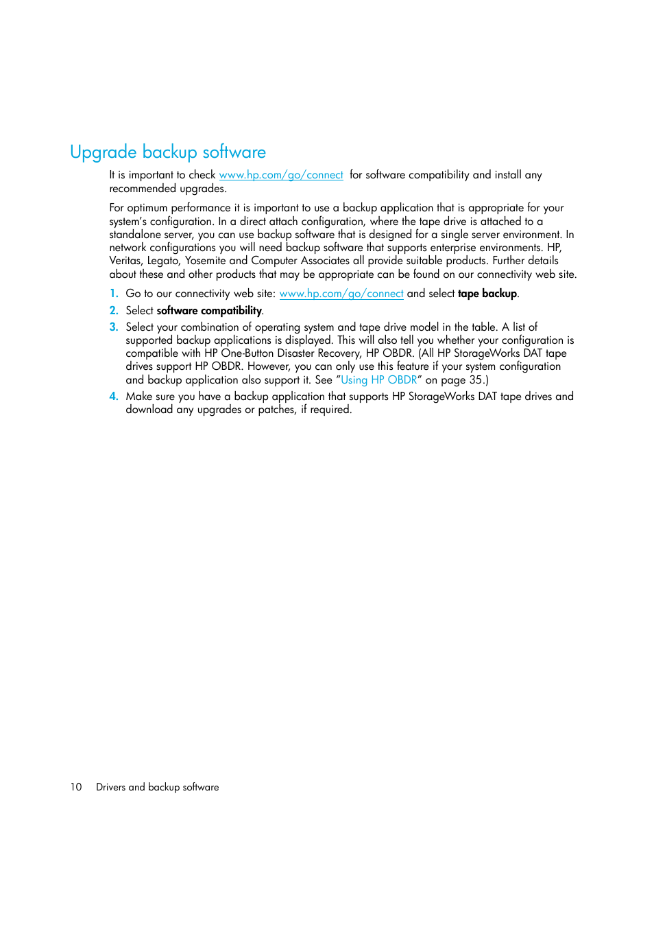 Upgrade backup software | HP StoreEver DAT Tape Drives User Manual | Page 10 / 50