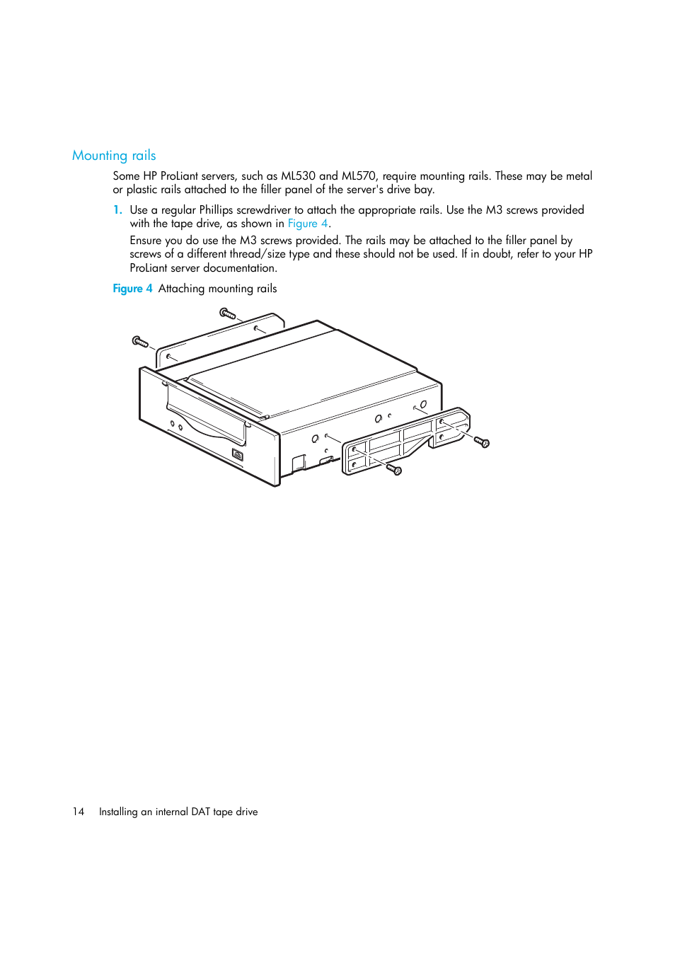 Mounting rails | HP StoreEver DAT Tape Drives User Manual | Page 14 / 50