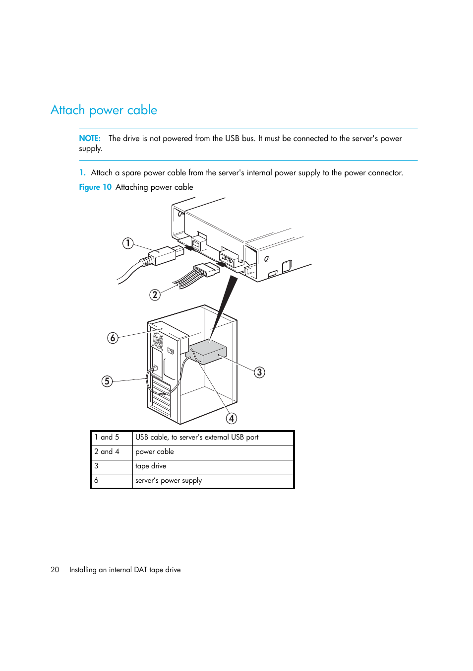 Attach power cable | HP StoreEver DAT Tape Drives User Manual | Page 20 / 50