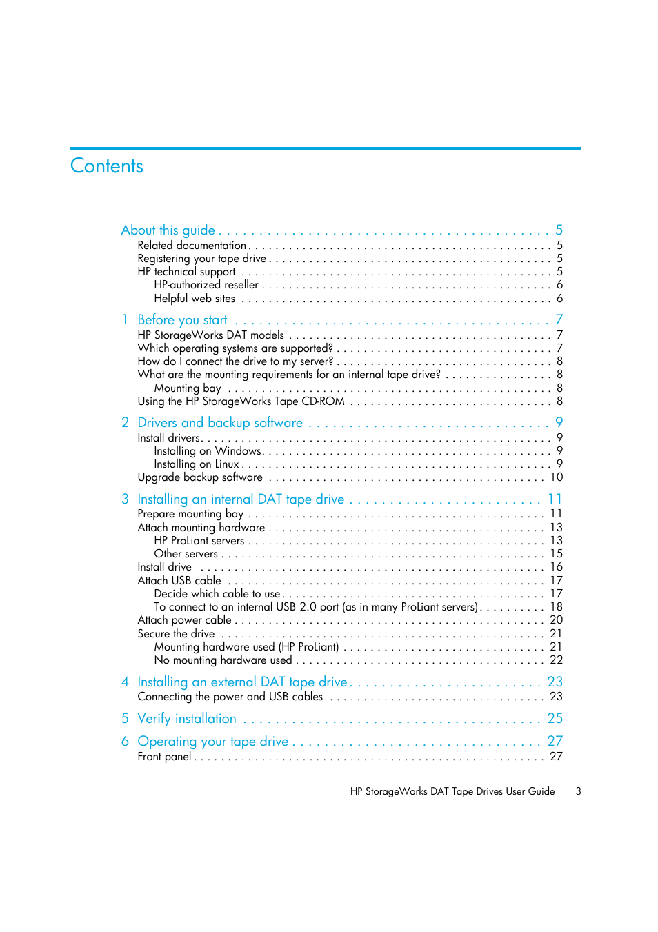 HP StoreEver DAT Tape Drives User Manual | Page 3 / 50