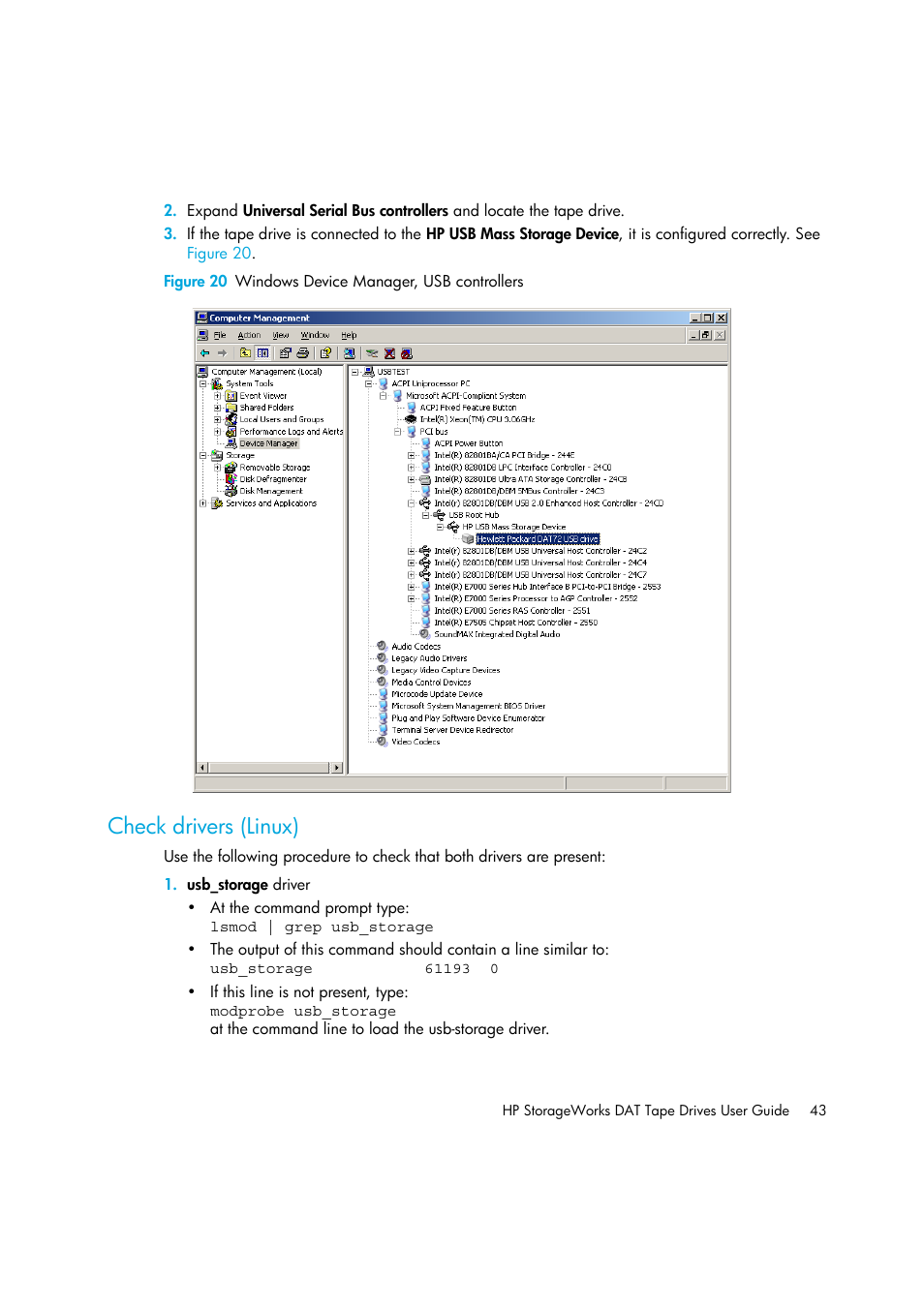 Check drivers (linux), Figure 20 | HP StoreEver DAT Tape Drives User Manual | Page 43 / 50