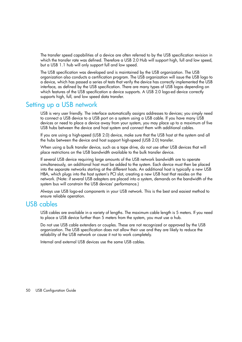 Setting up a usb network, Usb cables | HP StoreEver DAT Tape Drives User Manual | Page 50 / 50