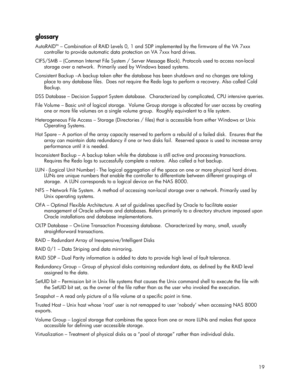 Glossary | HP StorageWorks 8000 NAS User Manual | Page 19 / 19