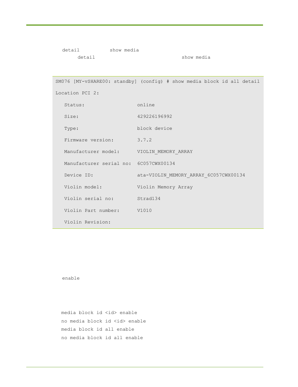 Media block enable commands | HP VMA-series Memory Arrays User Manual | Page 116 / 265