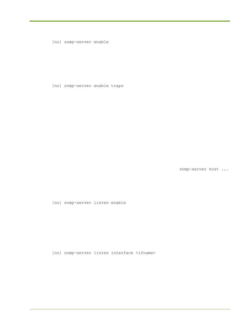 Enable or disable the snmp server, Enable or disable snmp traps, Enable or disable the listen interface | Add or remove listen interfaces | HP VMA-series Memory Arrays User Manual | Page 199 / 265