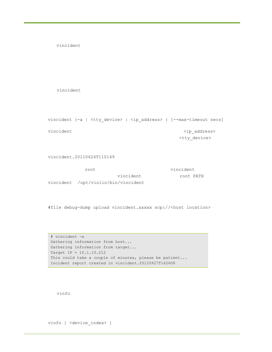Vincident -a, Vinfo | HP VMA-series Memory Arrays User Manual | Page 218 / 265
