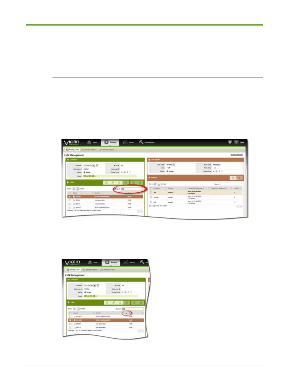 Searching, sorting, and performing lun operations | HP VMA-series Memory Arrays User Manual | Page 42 / 265