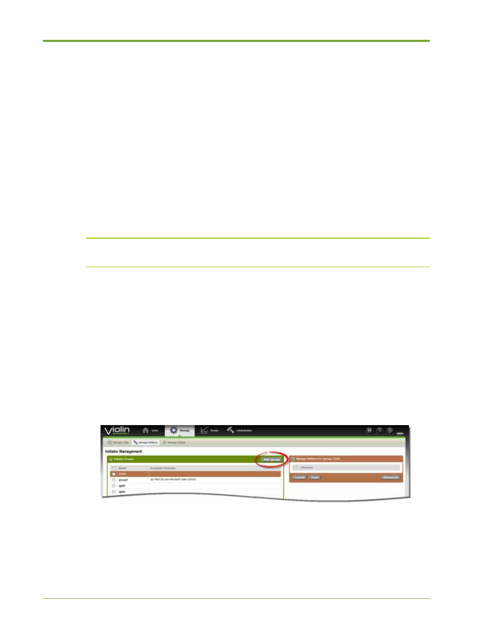 Manage initiators, Creating and deleting initiator groups | HP VMA-series Memory Arrays User Manual | Page 50 / 265