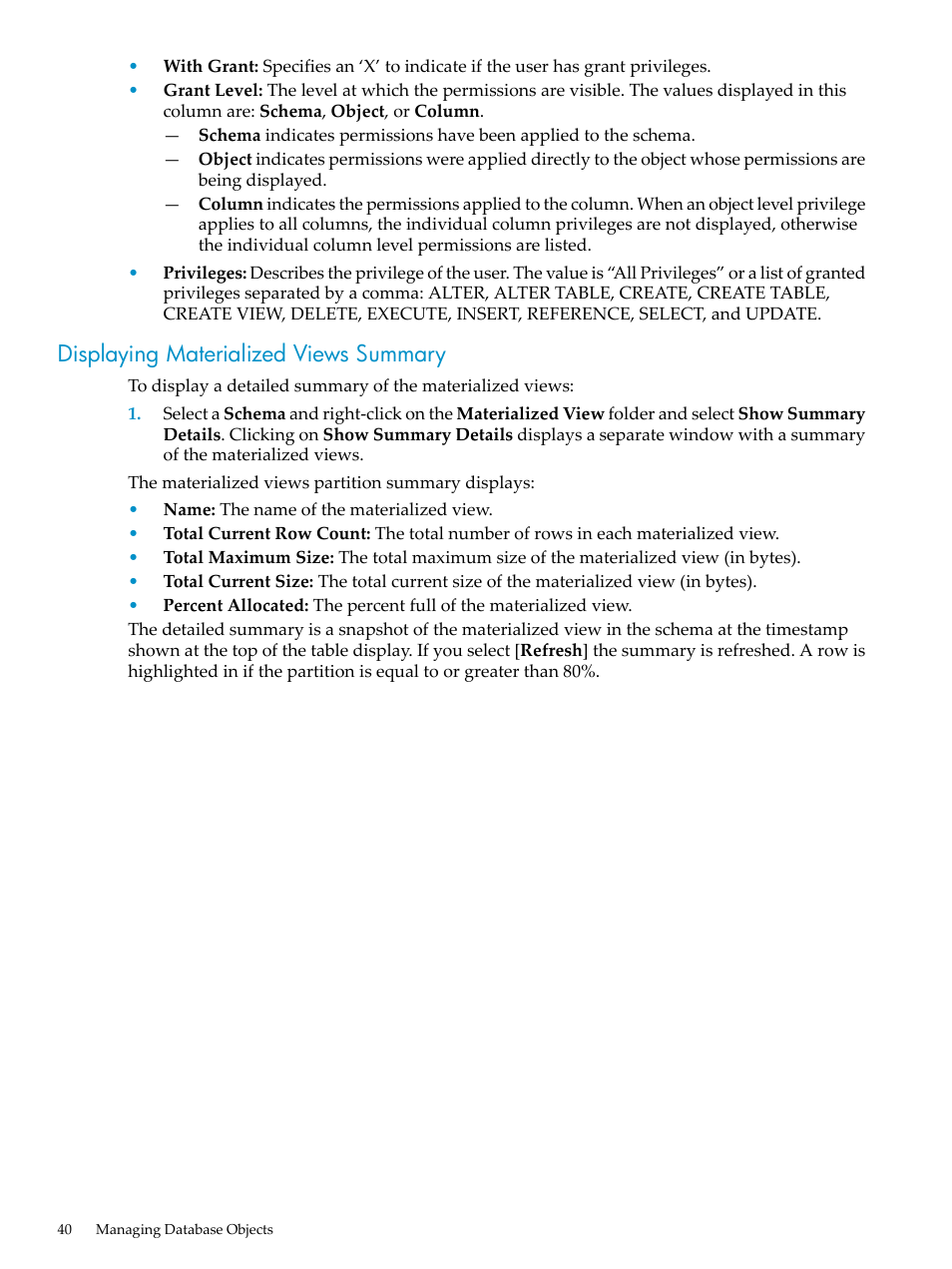 Displaying materialized views summary | HP Neoview Release 2.4 Software User Manual | Page 40 / 70