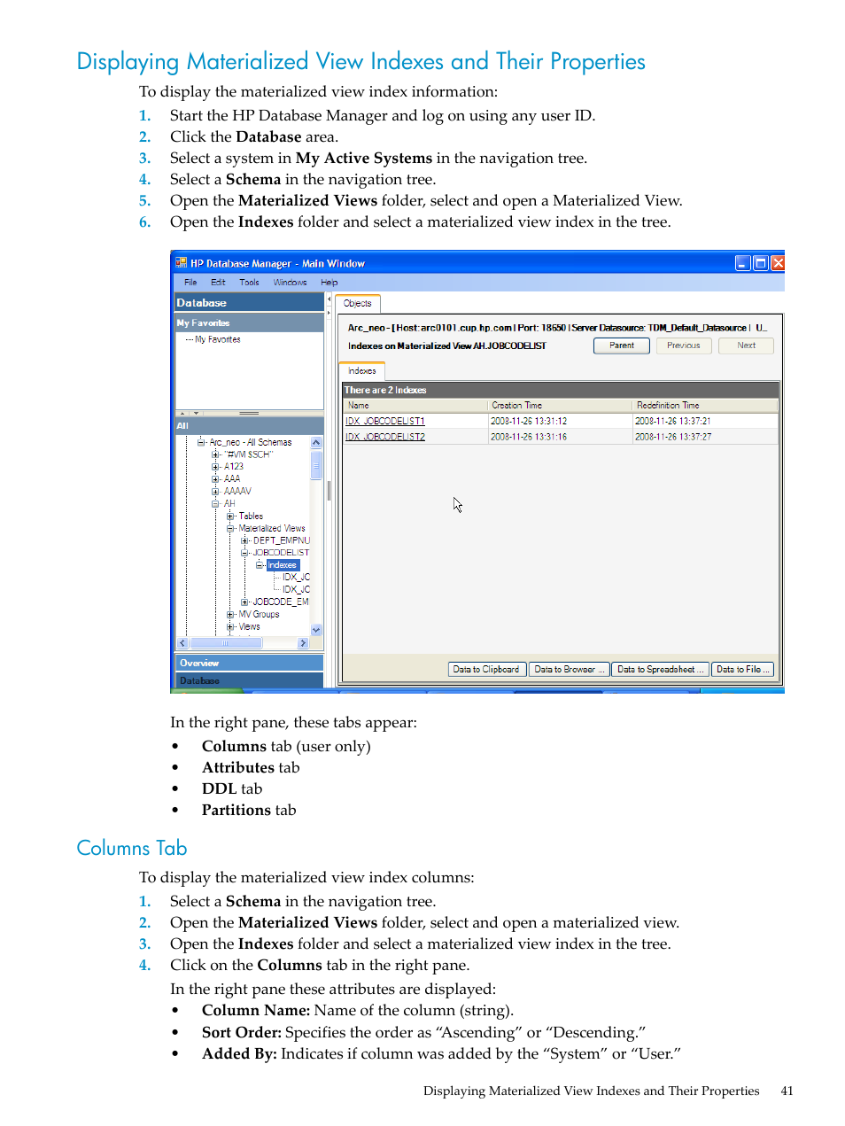 Columns tab | HP Neoview Release 2.4 Software User Manual | Page 41 / 70