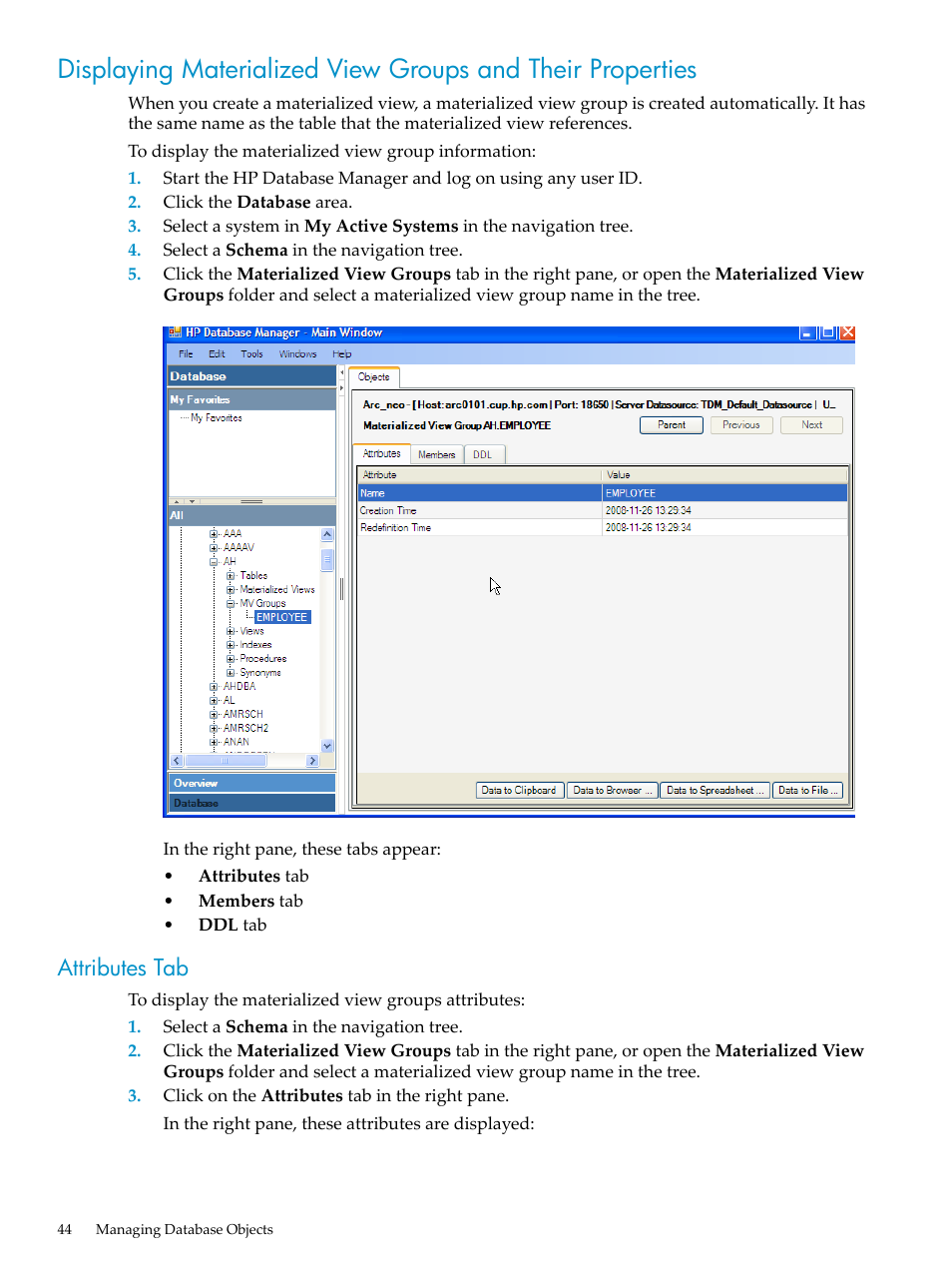 Attributes tab | HP Neoview Release 2.4 Software User Manual | Page 44 / 70